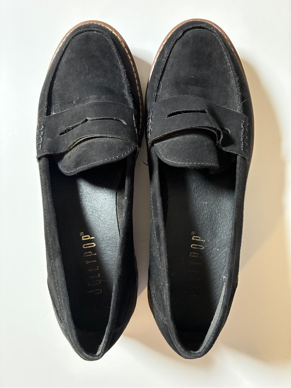Jellypop Paris Black Suede Lug Sole Penny Loafers Sz 8
